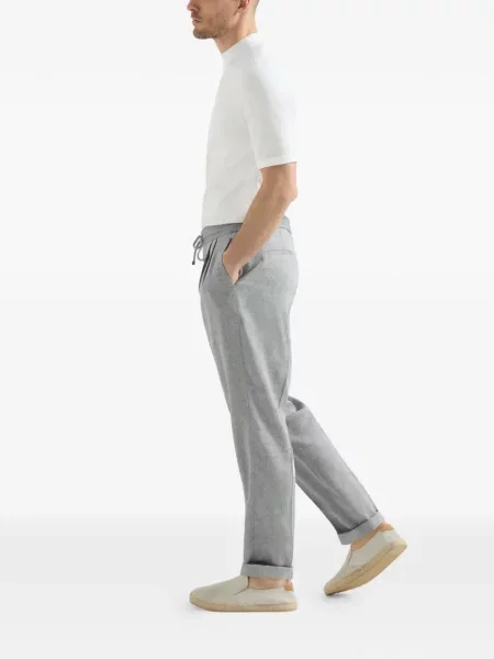 Vlněné stahovací šňůrka kalhoty Brunello Cucinelli šedé