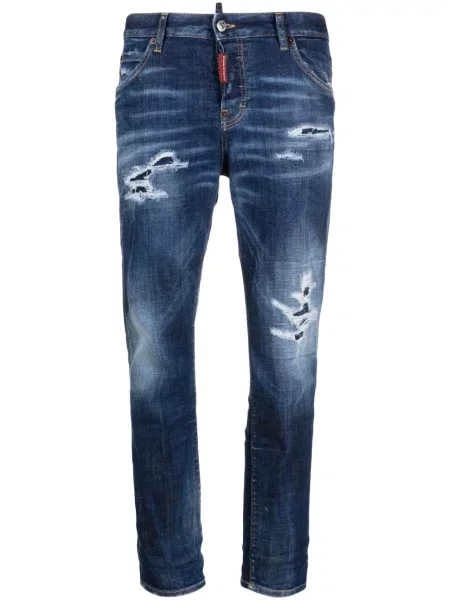 Skinny jeansy skinny Dsquared2 z przetarciami niebieskie