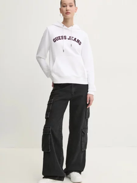 Guess Jeans bluza z kapturem z aplikacją biały
