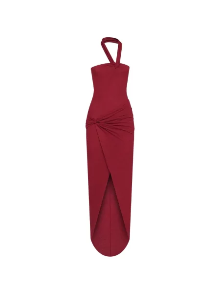 Rochie maxi Amen asimetrică drapată cu gât halter roșu