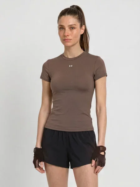 Under Armour Funkční Tričko Ua Motion Fitted hnědá bílé