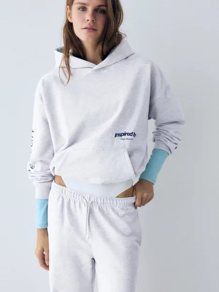 Pull&Bear Mikina PACIFIC INSPIRED tmavě modrá / melír šedý