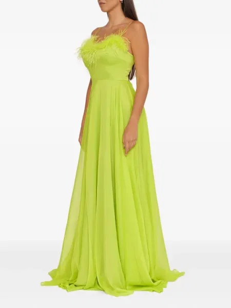 Rochie maxi Forever Unique cu pene cu crăpătură de costum verde