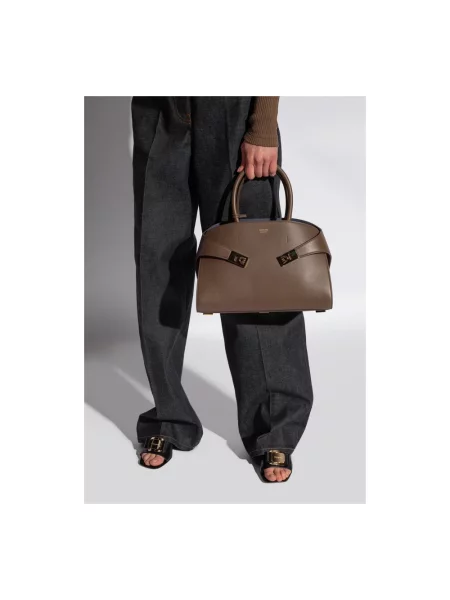 Torebka skórzana Salvatore Ferragamo bez fiszbin brązowa