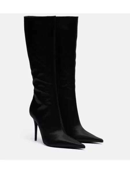 Cizme Amina Muaddi din satin negru