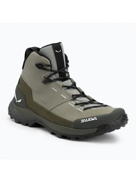 Pánske trekové topánky Salewa Puez Leather Mid Ptx shadow / dark olive khaki