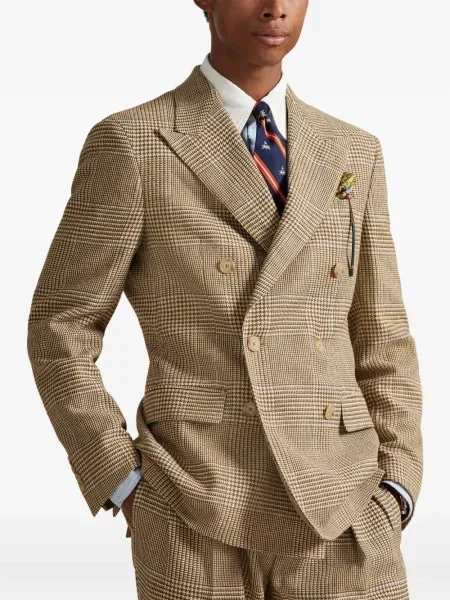 Șapcă Polo Ralph Lauren cu două rânduri de nasturi de in în carouri albastru