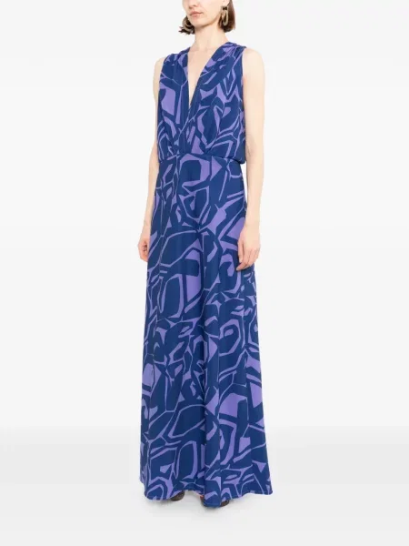 Rochie Blaklace cu imagine cu decolteu în V albastru