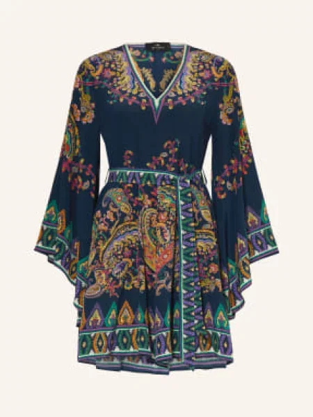 Etro Jedwabna Sukienka blau zielona