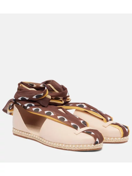 Кожени еспадрили Farm Rio с връзки бежово