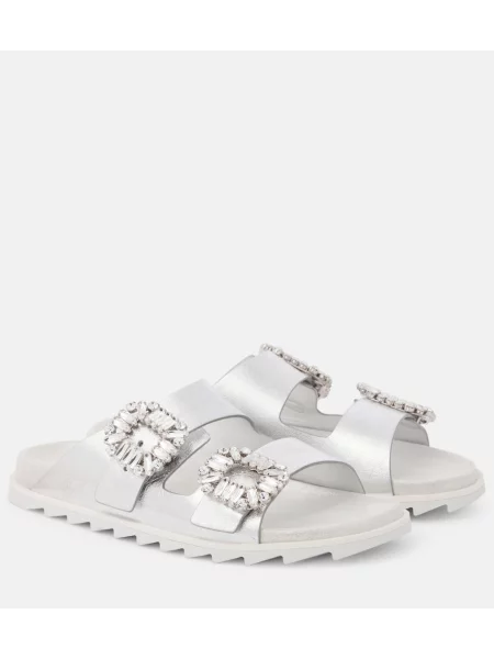 Sandale Roger Vivier din piele de cristal argintiu