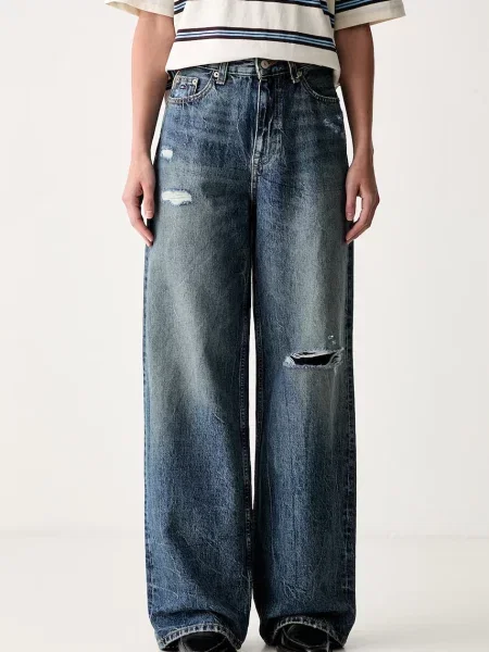 Tommy Jeans blugi wide leg pentru femei albastru