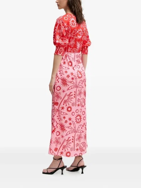 Rochie midi Never Fully Dressed cu imagine cu decolteu în V până la genunchi roșu
