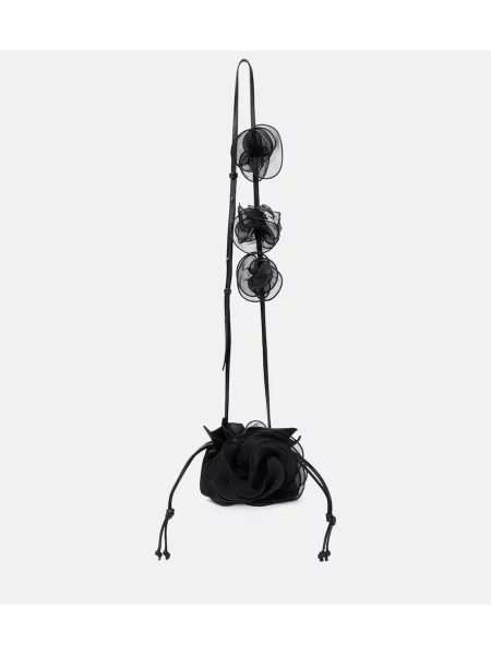 Geantă bucket Magda Butrym de mătase cu model floral negru