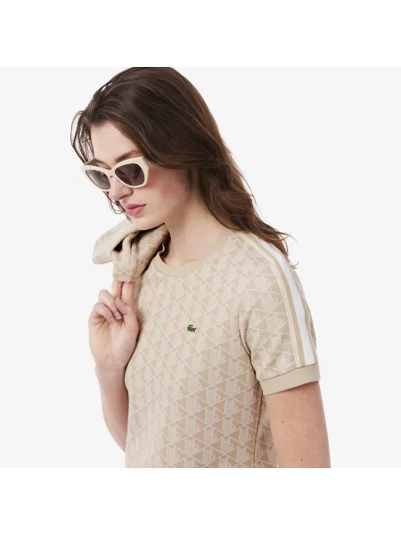 Lacoste T-Shirt Z Okrągłym Dekoltem Z Monogramem Slim Fit jasnoróżowy