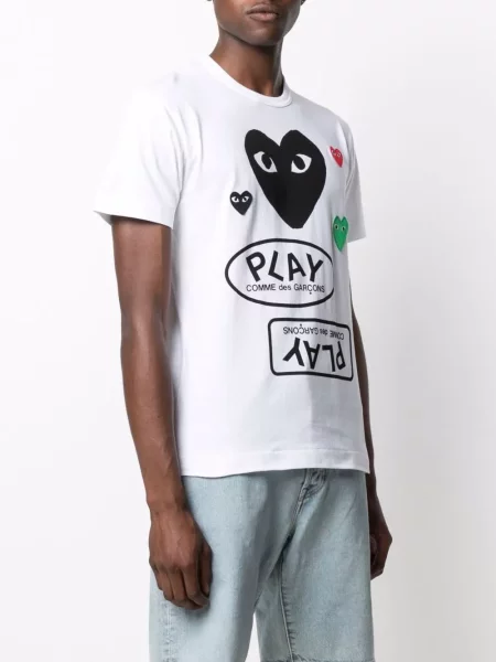 Tričko Comme Des Garçons Play s potiskem se srdcovým vzorem bílé