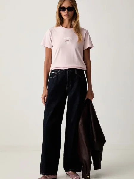 Guess Jeans tričko detské s elastanom ružová