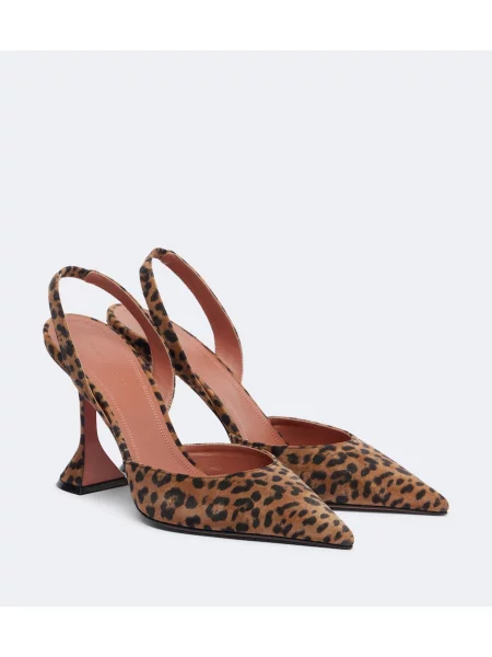 Pantofi cu toc Amina Muaddi din piele de căprioară cu imagine cu model leopard maro