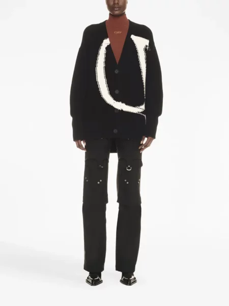 Cardigan Off-white de lână cu autograf alb