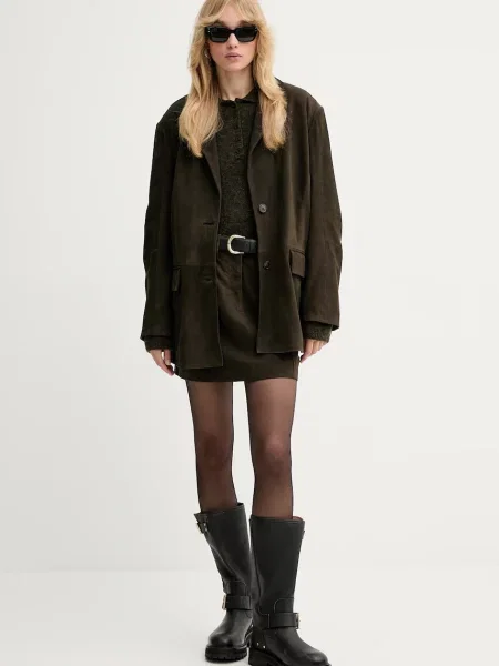 Замшевий піджак Gestuz однобортний однотонний зелений