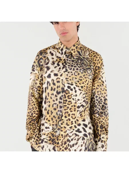 Jedwabna koszula Roberto Cavalli brązowa