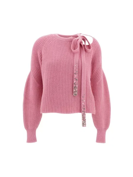 Krótki sweter Des Phemmes wełniany z długim rękawem różowy