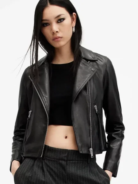 AllSaints kurtka skórzana DALBY przejściowa czarny