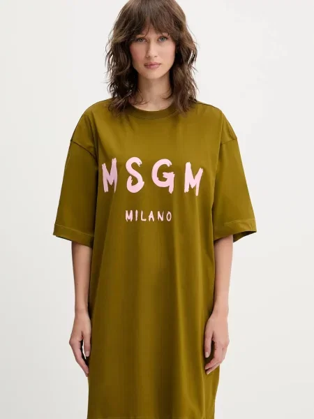 Рокля MSGM къса с уголемена кройка зелено