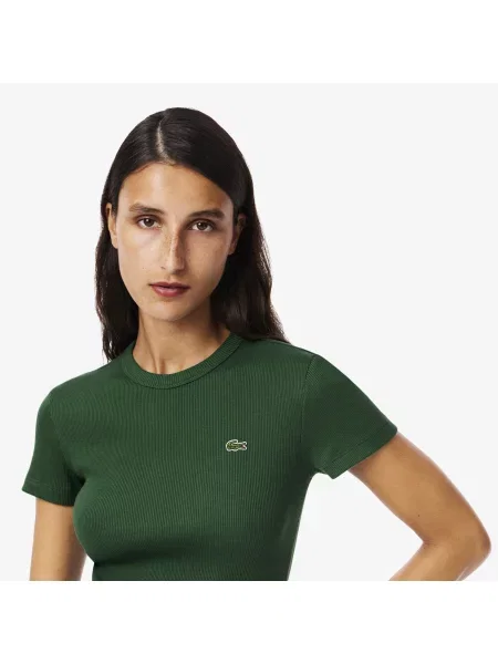 Lacoste Koszulka O Dopasowanym Kroju Z Żebrowaniem zielona