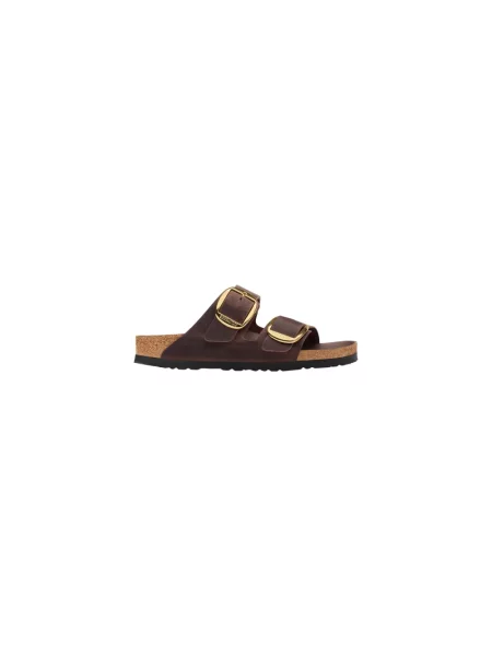 Birkenstock klapki skórzane Arizona Big Buckle Oiled Leather brązowe