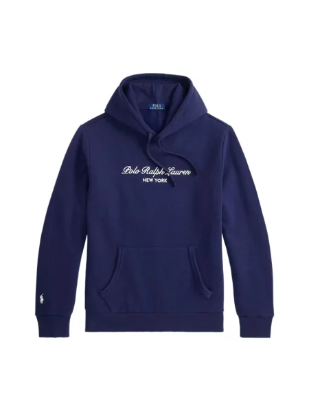 Polo Ralph Lauren bluza z kapturem z bawełną niebieska