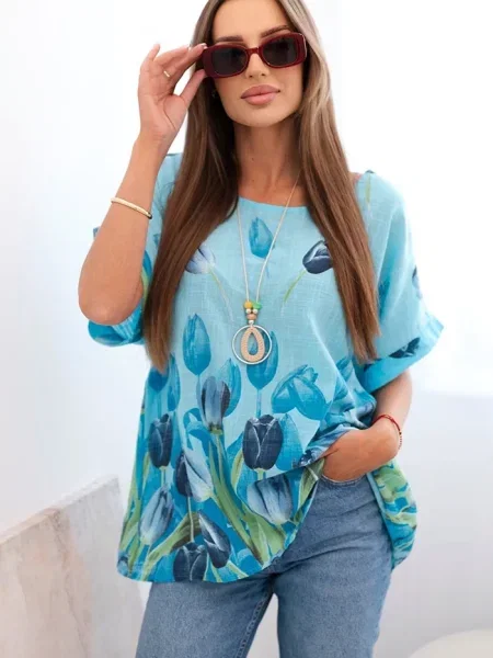 Cămașă Kesi Włoski cu model floral albastru