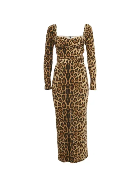 Sukienka midi The New Arrivals Ilkyaz Ozel z nadrukiem w panterkę z dżerseju brązowa
