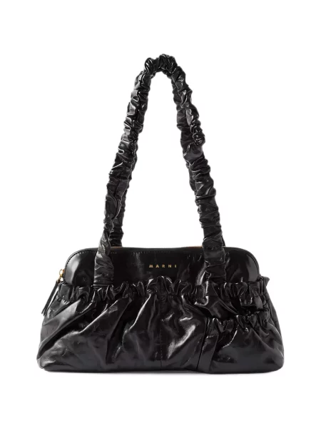 Geantă shopper Marni cu volane negru
