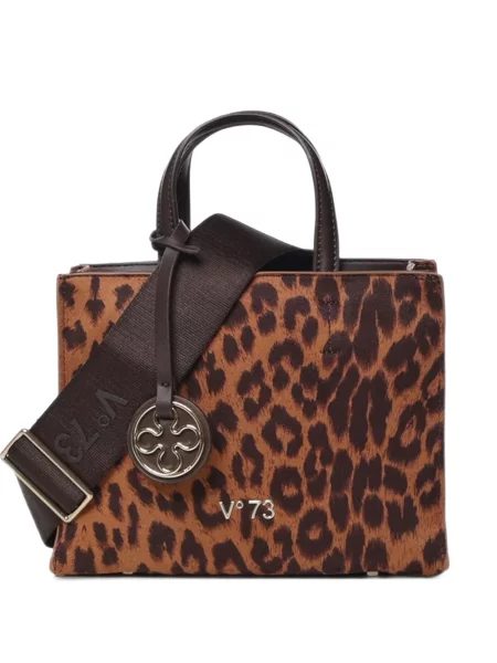 Geantă shopper V°73 cu imagine cu model leopard maro