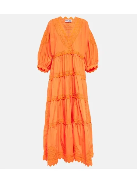 Rochie maxi Juliet Dunn cu broderie din poplin de costum portocaliu