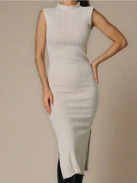 Міді сукня з металізованою ниткою бежевий