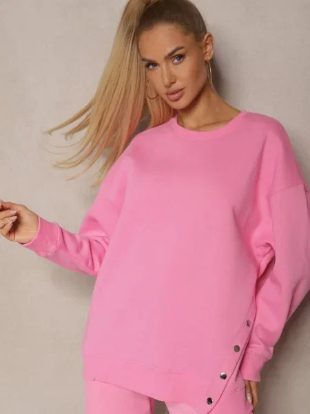 Bluza z Bawełną Ozdobiona Asymetrycznym Zapięciem na Napy Malabria różowa