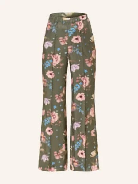 Oui Kalhoty Marlene tmavě zelená / starorůžová modrá