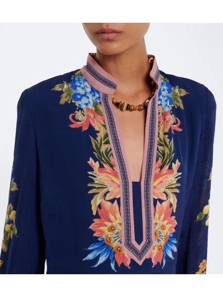 Rochie maxi Etro cu model floral albastru