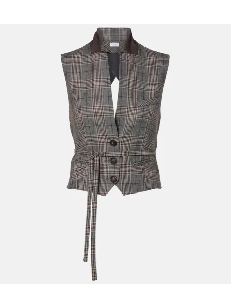 Vestă Brunello Cucinelli de lână în carouri gri