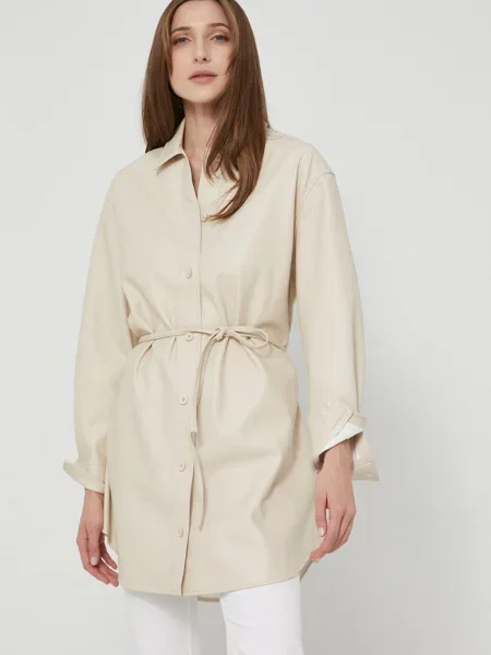 Samsoe Samsoe Cămașă femei transparent cu guler clasic relaxed bej