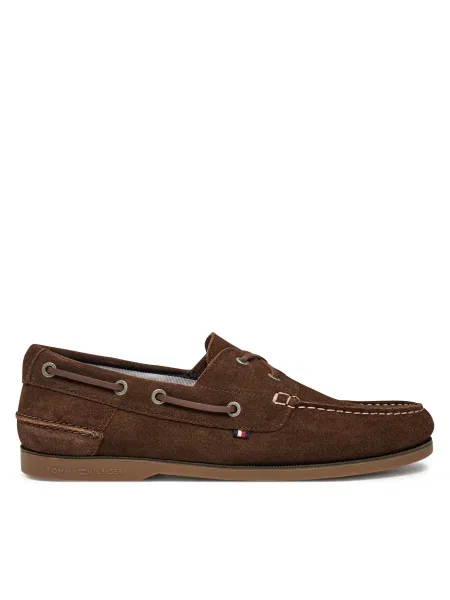 Велурени мокасини Tommy Hilfiger TH BOAT SHOE CORE SUEDE кафяво