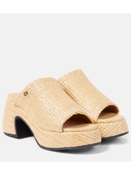 Papuci tip mules Ganni cu platformă bej