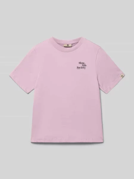 Koszulka z nadrukiem logo krój regular fit Garcia różowa