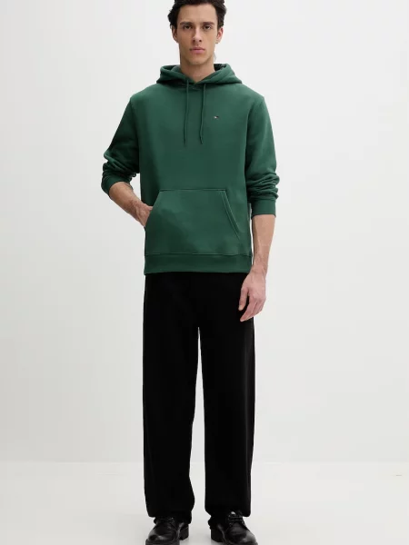 Tommy Jeans mikina s kapucňou pánska s bavlnou zelená