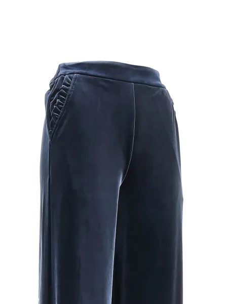 Hlače Emporio Armani od samta s volanima plava