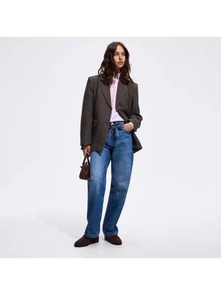 Reserved Džíny straight s opaskem na zavázání indigo jeans