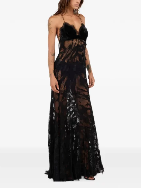 Rochie maxi Roberto Cavalli de catifea negru