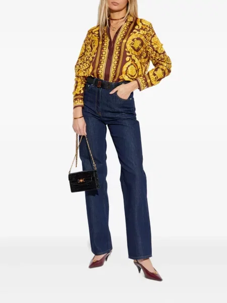 Bluză Versace de mătase cu model floral cu imagine maro